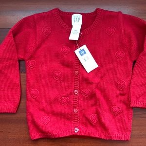 ❤️❤️❤️NWT GAP Red Cardigan Sz 3 embroidered hearts